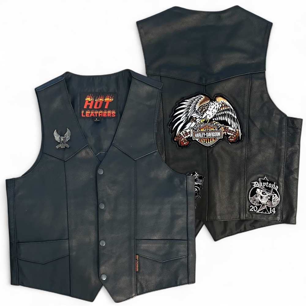 Hot Leathers Black Leather Biker Vest